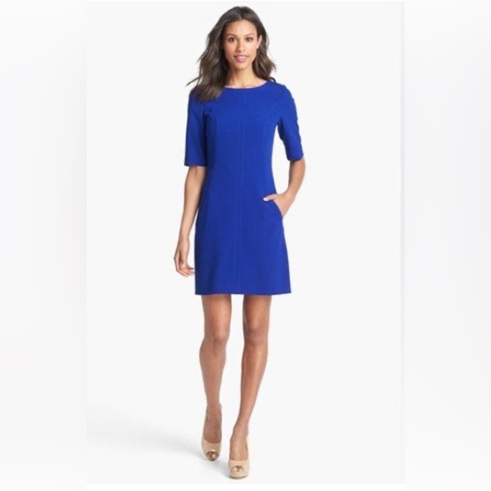 Tahari Seamed A Line half sleeve blue violet dress M 10 EUC - Picture 13 of 15